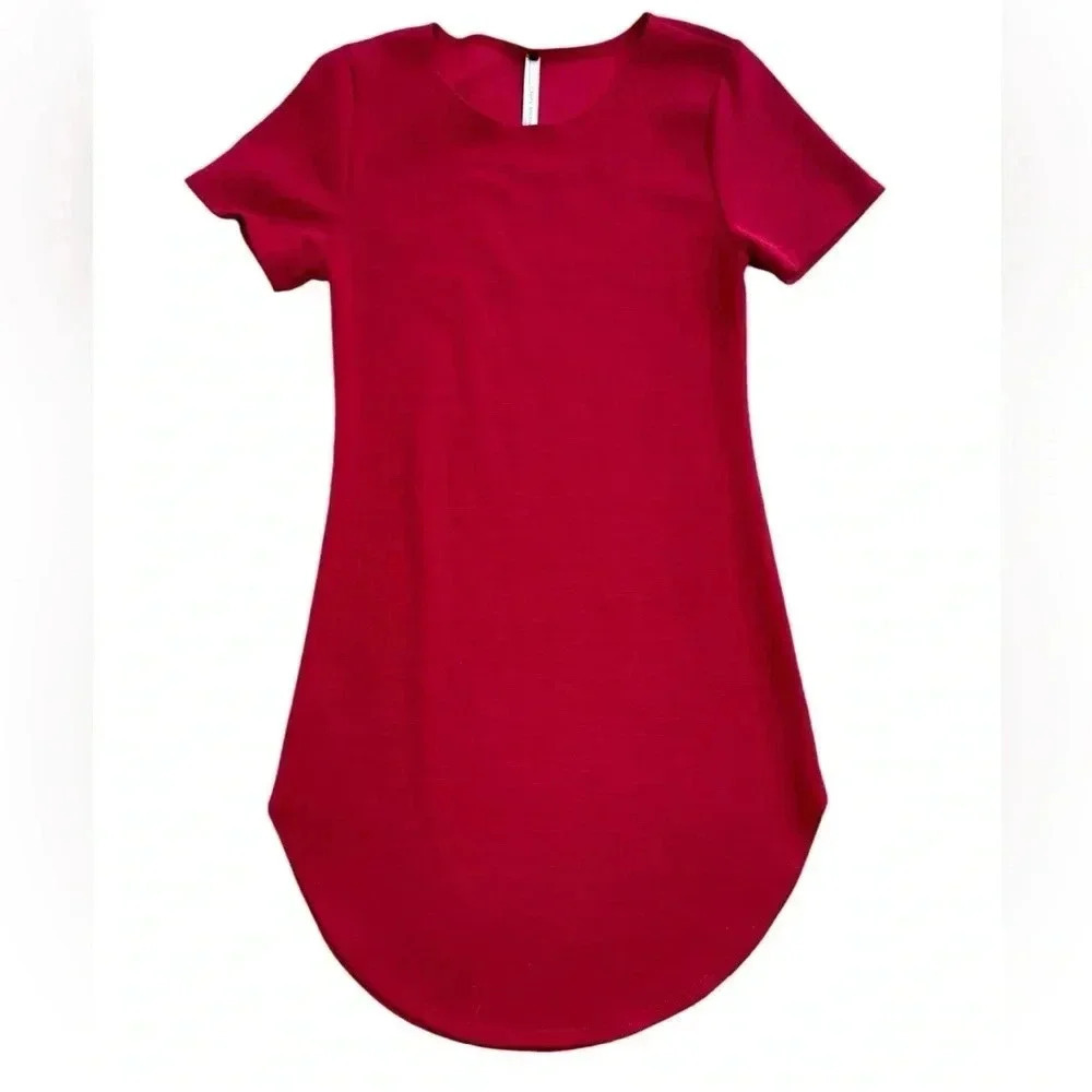 Basic Simple Plain Round Neck Short Sleeve Mini Bodycon Dress , Size Small